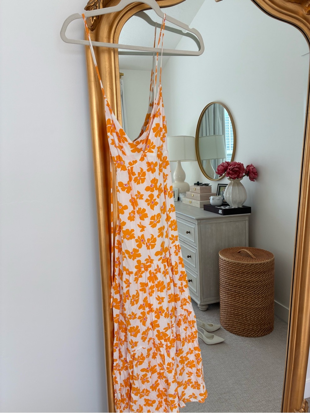 All in Favor Orange Floral Slip Maxi Dress